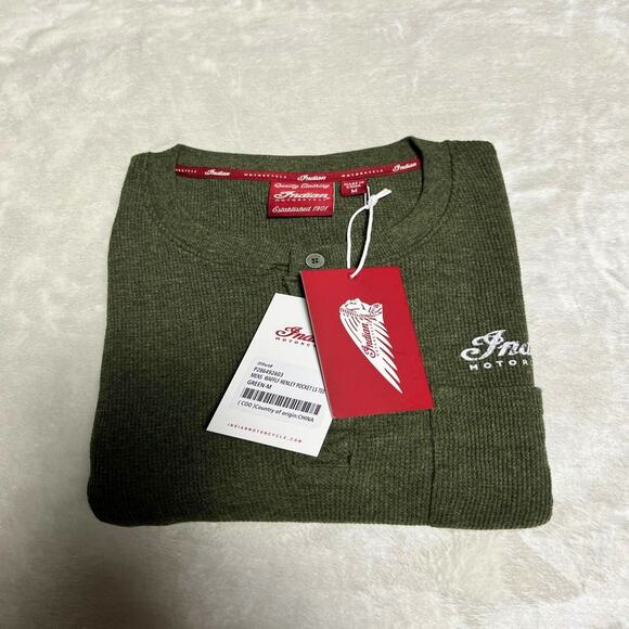 NWT Indian Motorcycle Waffle Thermal Shirt Men's M Graphic Dark Army Green Biker - Picture 8 of 8
